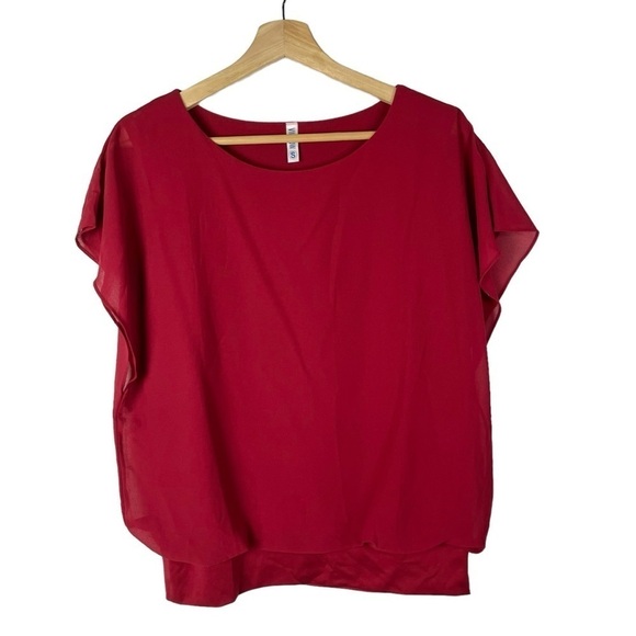 Boutique VIISHOW Red Banded Waist Short Sleeve Blouse S - Picture 2 of 5